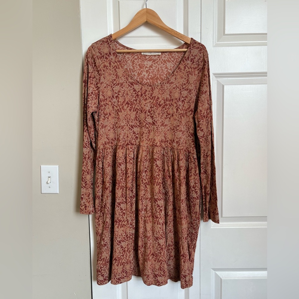 Peruvian Connection Terracotta Floral Long Sleeve Dress